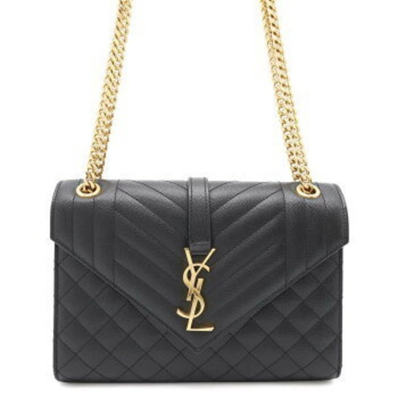Saint Laurent Paris Envelope Calfskin Chain Shoulder Bag Black - Picture 1 of 8